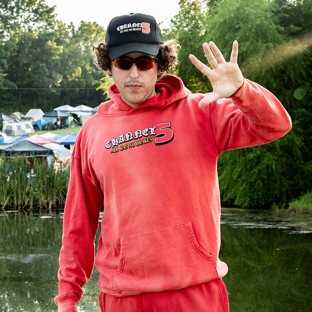 ALL GAS | RED SUN-FADED HOODIE