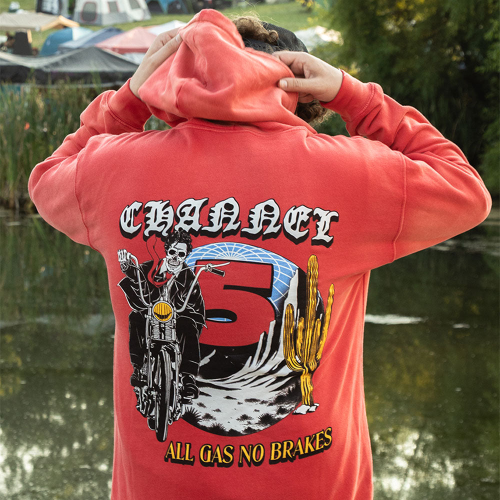 ALL GAS | RED SUN-FADED HOODIE